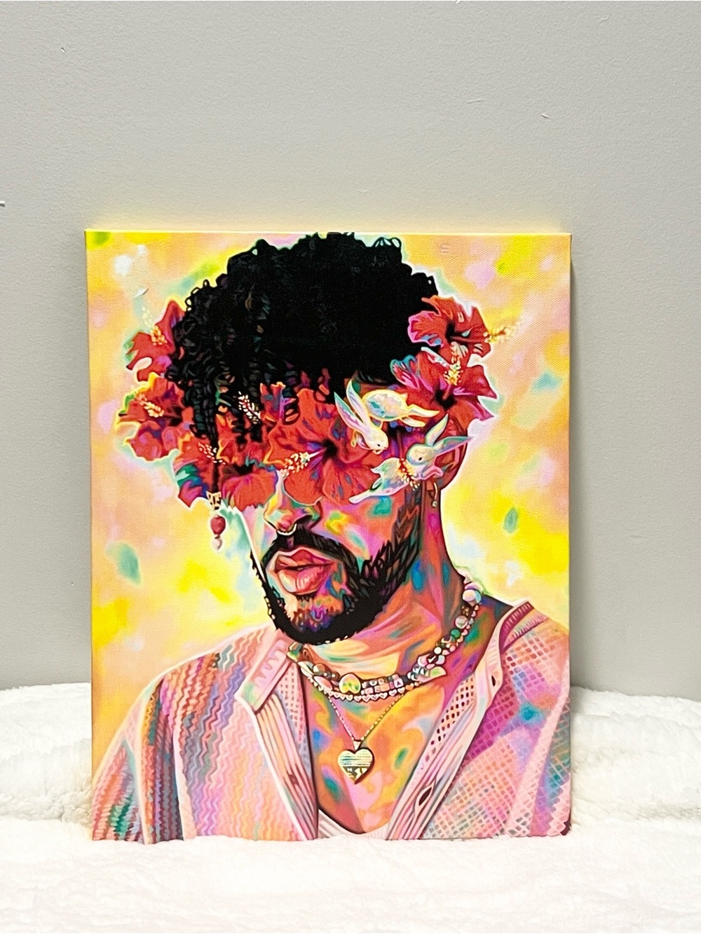 Bad Bunny Vibrant Floral Portrait Canvas Art